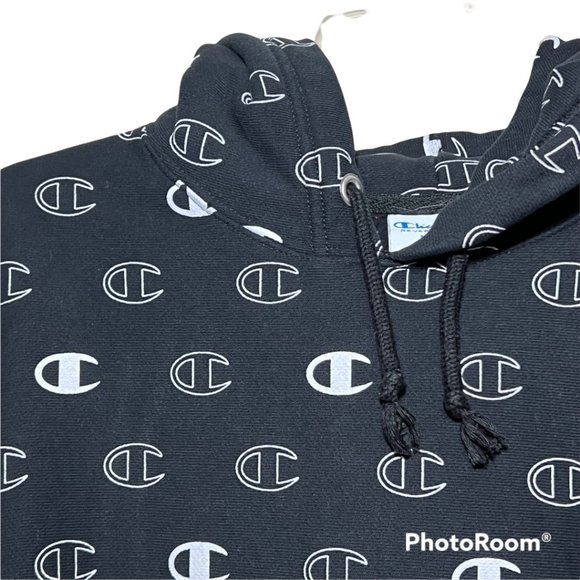 CHAMPION Reverse Weave Hooded SweatShirt Front Pocket All-Over Print Size L - Picture 3 of 9